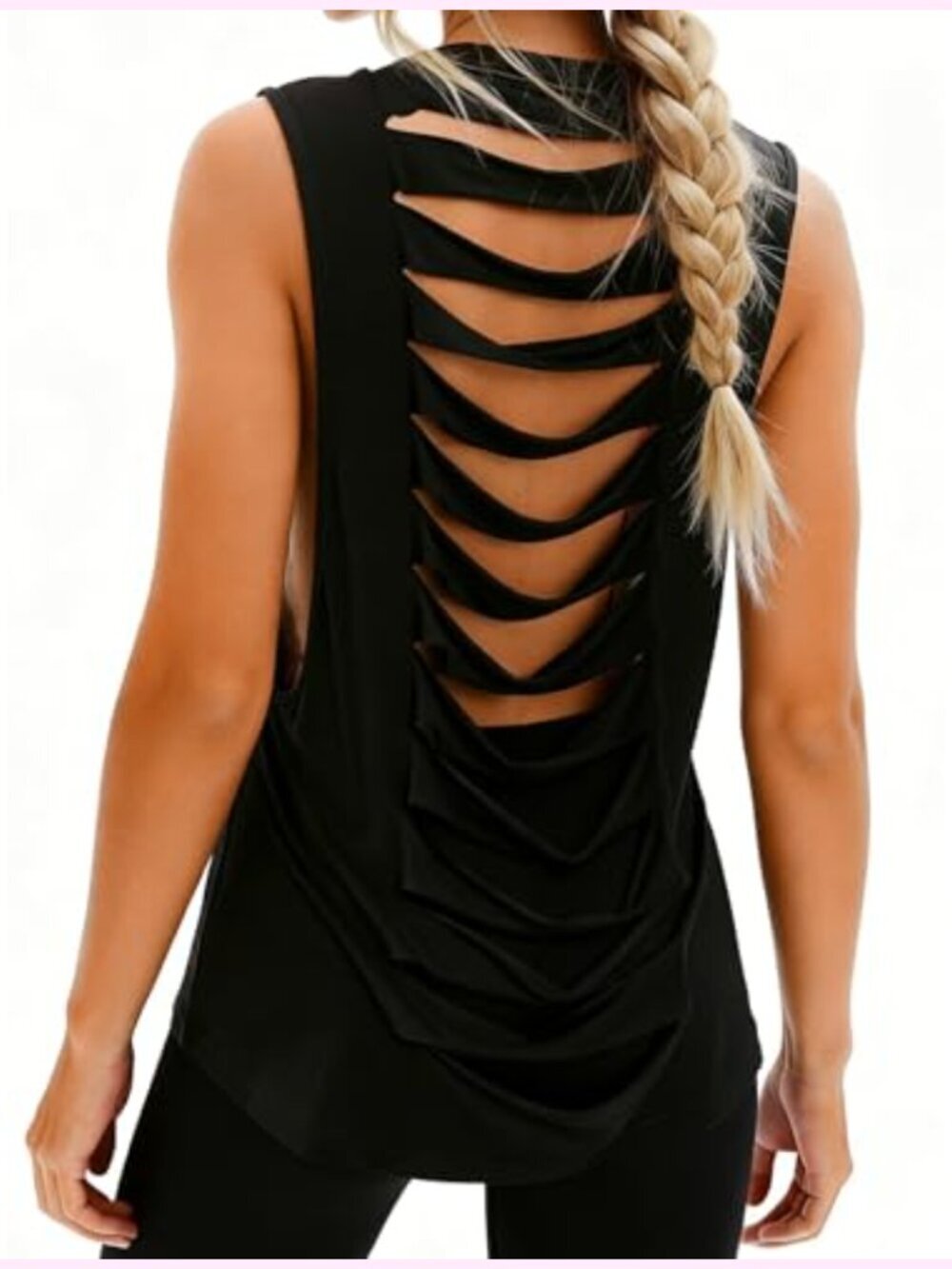 Open Back Cut Out Workout Tank Top Sexy Ripped Distressed Sleeveless Shirt